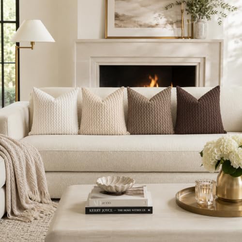 Decorative Corduroy Throw Pillow Covers for Couch 18x18 Neutral Cream Brown - color: Neutral Cream Espresso, size: 18" x 18" (Pack of 4)