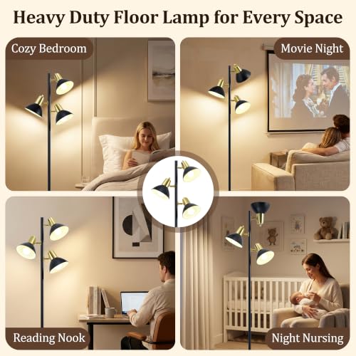 3 Light Floor Lamps for Living Room, 67" Tall Metal Modern Tree Floor Lamp - color: Black and Gold