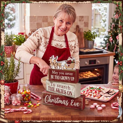 Moucuny 4 Pcs Christmas Table Decorations for Home Wooden Santa Sleigh Sign - style: Christmas Eve