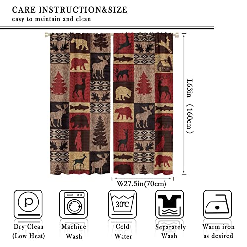 Vintage Check Black Bear Rod Pocket Blackout Curtains for Living Room,Room Darkening Rustic Country Farmhouse Cabin Elk Tree Plaid Window Treatment Drapes,2 Panels 63L x 27.5W - color: Vintage Check Black Bear, size: 27.5"W x 63"L (Pack of 2)