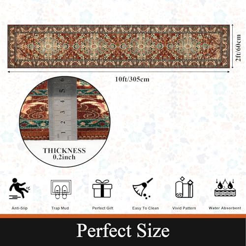 U'Artlines 2' x 10' Boho Hallway Runner Rug, Washable Carpet, Rust＆Teal - color: Rust＆teal, size: 2' x 10' (Runner)
