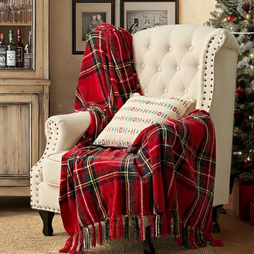 EverGrace Chenille Christmas Throw Blanket, 50"x60", Red Stewart Plaid - color: Plaid Christmas Red, size: 50"x60"