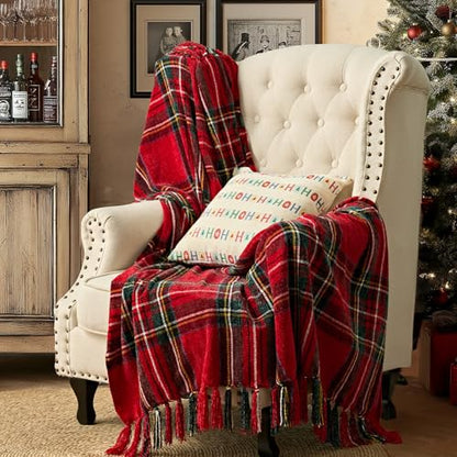 EverGrace Chenille Christmas Throw Blanket, 50"x60", Red Stewart Plaid - color: Plaid Christmas Red, size: 50"x60"