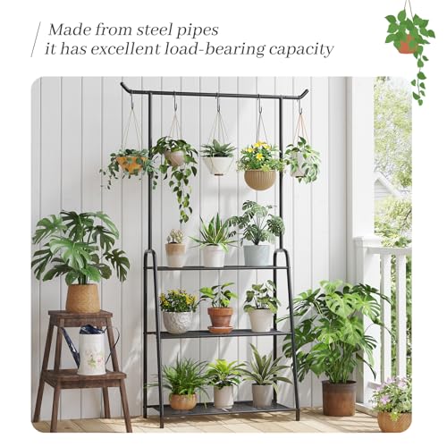 Kitsanery Plant Stand Indoor Outdoor,Metal Plant Stands for Multiple Plants,3 Tier Tall Hanging Plant Shelf,Large Heavy Duty Flower Holder Ladder Plant for Living Room, Patio, Balcony (Black) - color: Black