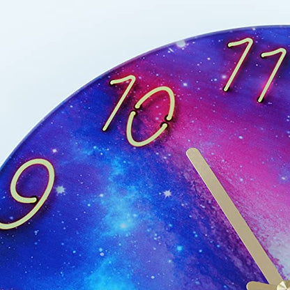 Lafocuse 12 Inch Glass Galaxy Purple Wall Clocks Battery Operated Space - color: Purple