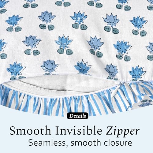 CPC Arctic Blue Block Print Ruffle Pillow Cover 18x18 Inch, Pack of 2 - color: Arctic Blue, size: 18" x 18" (Pack of 2)