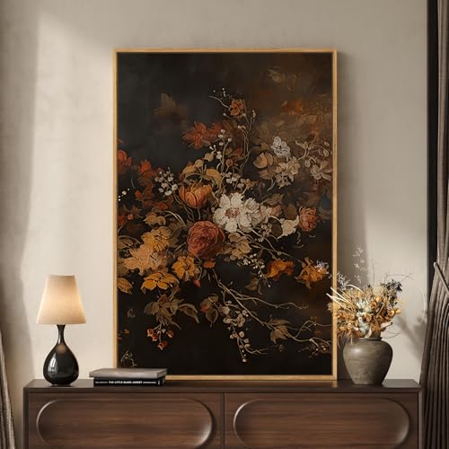 Framed Vertical Vintage Moody Floral Botanical Wall Art, 24x36 Inch - color: Brown B, size: 36"L x 24"W