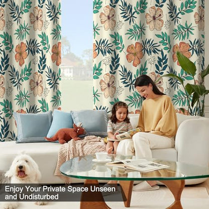 Spring Floral Blackout Curtains for Bedroom and Living Room, Farmhouse Thermal Insulated Black Out Curtains 84 Inch Length 2 Panels Set, Room Darkening Privacy Soundproof Curtains with Two Tiebacks - color: Flowers and Leaves