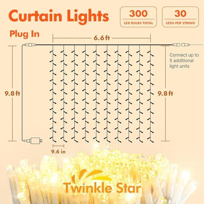 Twinkle Star 300 LED Window Curtain String Lights, Warm White, 2 Pack - color: *Warm white, size: 300 LED-2PACK