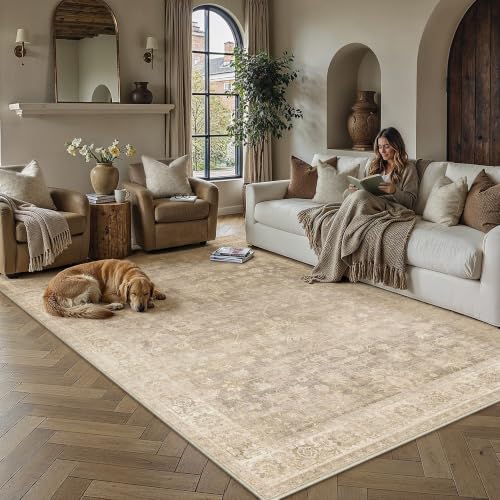 HUGEAR Beige Area Rugs 5x7 Living Room Washable Rug Carpet - color: Retro Beige, size: 5' x 7' (Rectangular)