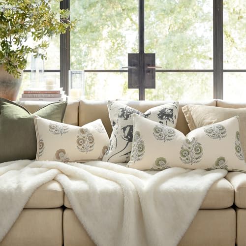 Vintage Floral 12x20 Lumbar Pillow Cover Pack of 1, Double-Sided Botanical Print Decorative Throw Pillow Cover Farmhouse Neutral Cushion Cover for Sofa Couch Living Bed Room, Sage Green(Cover Only) - color: Sage Green, size: 20" x 12" (Pack of 1)
