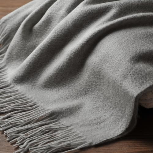 EP Mode 100% Pure Cashmere Throw Blanket for Sofa, Lt. Heather Grey - color: Lt. Heather Grey