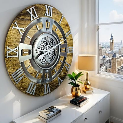 ImprovingLife The Gears Clock Real Moving Gear Wall Clock England Line (Gold Antique, 36 inches (90 cm)) - color: Gold Antique, size: 36 inches (90 cm)