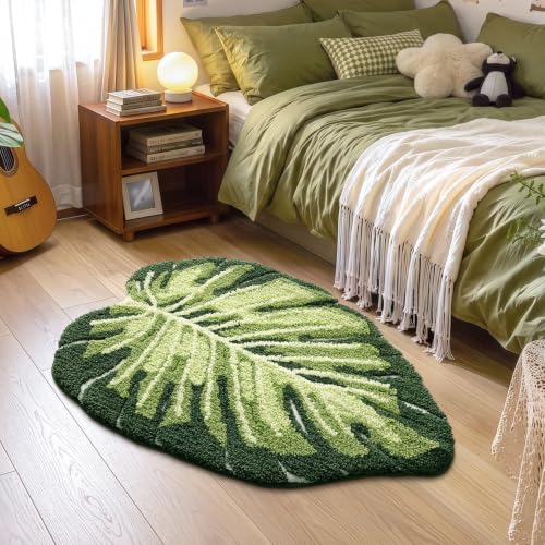 LUMI Bathroom Rug Green Leaf, Absorbent Non Slip Bath Mat, 31.5"x47" - color: Ample Monstera-large