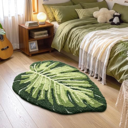 LUMI Bathroom Rug Green Leaf, Absorbent Non Slip Bath Mat, 31.5"x47" - color: Ample Monstera-large