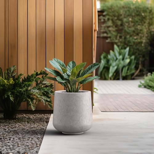 Kante Accent Round Curved CON Gray Concrete Planter 13" Dia, Outdoor - color: Light Gray, size: 11.6" D