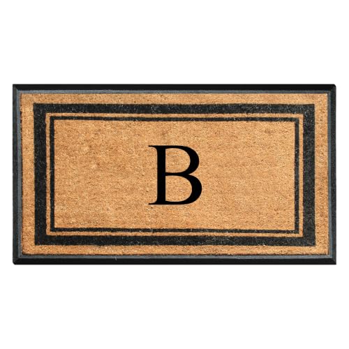 A1 Home Collections Natural Coir & Rubber Hand-Flocked Monogrammed Doormat - Heavy Duty Anti-Shedding Front Door Mat, Thick & Durable Entrance Mat - B, 30” x 48” - color: B, size: 2'6" x 4' (Rectangular)