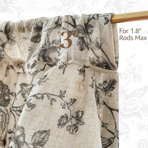 jinchan Amlie Ruffled Floral Valance Curtain 1 Panel 18 Inch Charcoal - color: Amlie Charcoal on Linen