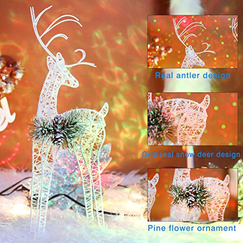 2pc Set White Pinecone Rattan Thread String Christmas Reindeer Figurine Table Desk Decorations Glittering Xmas Holiday Party Supply - color: White