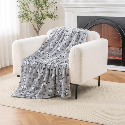 Berkshire Blanket Peanuts® VelvetLoft® Cute Character Snoopy Plush Throw Blanket,Peanuts Poses and Paws Grey,Throw 55 in x 70 in (Official Peanuts® Product) - color: Peanuts Poses and Paws Grey, size: Throw (55 in x 70 in)