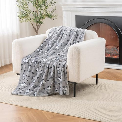 Berkshire Blanket Peanuts® VelvetLoft® Cute Character Snoopy Plush Throw Blanket,Peanuts Poses and Paws Grey,Throw 55 in x 70 in (Official Peanuts® Product) - color: Peanuts Poses and Paws Grey, size: Throw (55 in x 70 in)