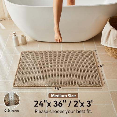 Triohero Waffle Bath Mat, Boho Bathroom Rugs Non Slip Washable, 24x36 Khaki - color: Khaki, size: 2' X 3' (Rectangular)