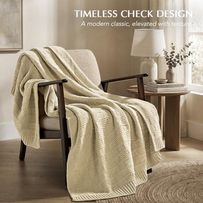 EVERGRACEHOME Modern Checkered Chenille Throw Blanket, 50x60, Beige - color: Beige, size: 50" X 60"
