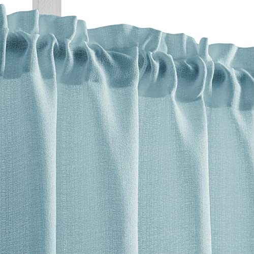 Melodieux Blue Semi Sheer Curtain Valance for Kitchen Cafe Small Windows Linen Look Rod Pocket, 52 by 18 Inch, 1 Panel - color: Blue, size: 52"W x 18"L (Pack of 1)