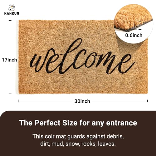 KANKUN Coco Coir Door Mat with Heavy Duty Backing, Welcome Doormat (17" x 30"), Doormat Entrance (Welcome3) - color: Welcome3