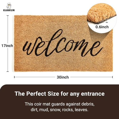 KANKUN Coco Coir Door Mat with Heavy Duty Backing, Welcome Doormat (17" x 30"), Doormat Entrance (Welcome3) - color: Welcome3