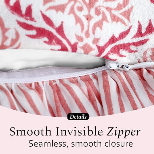 CPC Blush Rose Block Print Ruffle Pillow Cover 18x18 Inch, Pack of 2 - color: Blush Rose, size: 18" x 18" (Pack of 2)