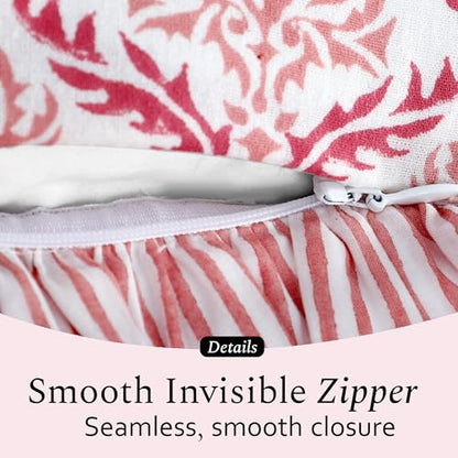 CPC Blush Rose Block Print Ruffle Pillow Cover 18x18 Inch, Pack of 2 - color: Blush Rose, size: 18" x 18" (Pack of 2)