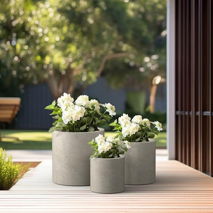 Kante Set of 3 Weathered Concrete Cylinder Planters 15.8" 12.9" 9.8" Dia - color: Weathered Concrete, size: 9.8",12.6",15.7" Dia