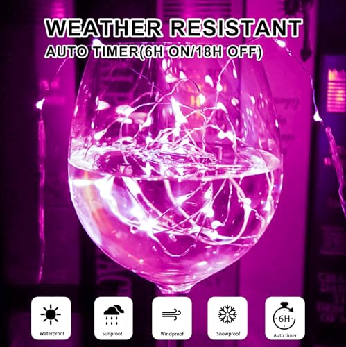 Pink Fairy Lights Battery Operated (Included), 8 Modes & Auto Timer, 16FT 50Led Mini Twinkle Silver Wire Firefly Starry Lights, Waterproof Battery Operated Lights for Mason Jars Wedding Party - color: Pink, size: 1 Pack - Batteries Included