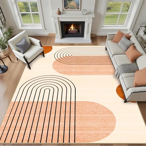 Area Rug 5x7 Boho Rug Living Room Mid Century Modern Rugs Geometric Machine Washable Non-Slip Printed Low-Pile Floor Carpet for Bedroom Dining Room Office, Orange - color: Boho, size: 5'x7'