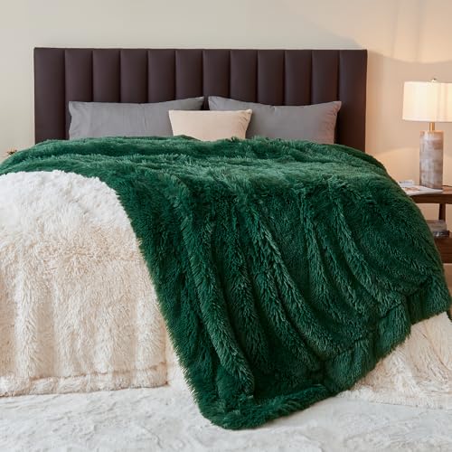GONAAP Fuzzy Faux Fur Twin Blanket for Couch, Dark Green, 60"x80" - color: Dark Green, size: Twin(60"x80")