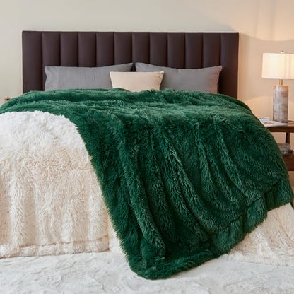 GONAAP Fuzzy Faux Fur Twin Blanket for Couch, Dark Green, 60"x80" - color: Dark Green, size: Twin(60"x80")