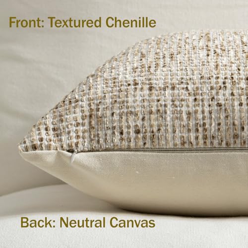Pack of 2 Neutral Throw Pillow Covers 18x18 Boho Textured Dots Stripe Chenille Square Decorative Pillow Cases Accents for Living Room Couch Bed Farmhouse Home Decor, Taupe - color: Taupe, size: 18" x 18" (Pack of 2)