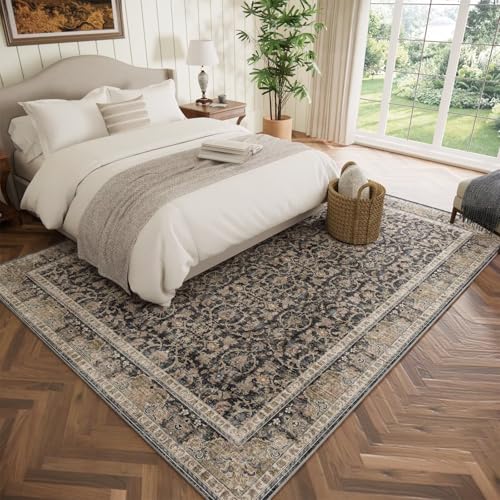Washable 5x7 Area Rugs for Living Room Bedroom, Charcoal/Taupe - color: Charcoal/Taupe, size: 5' x 7' (Rectangular)