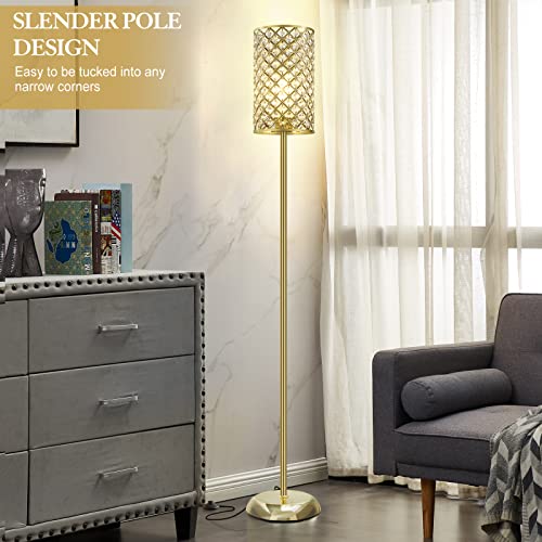 GyroVu Gold Floor Lamp,Elegant Crystal Floor Lamp Modern Standing Lamp with On/Off Foot Switch,Tall Pole Accent Lighting for Living Room, Girl Bedroom, Dresser, Office - color: Gold
