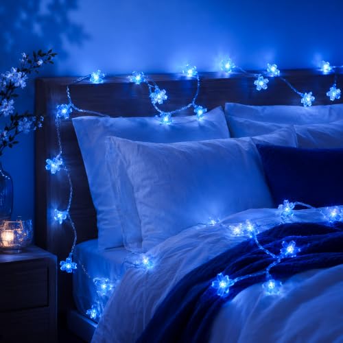 Plug in Blue Flower String Lights, 33ft 100 LED Cherry Blossom Fairy Lights - color: Blue