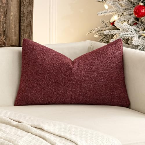 MIULEE Christmas Textured Boucle Lumbar Pillow Cover for Bed 12x20 Burgundy Red - color: Burgundy Red, size: 20" x 12" (Pack of 1)