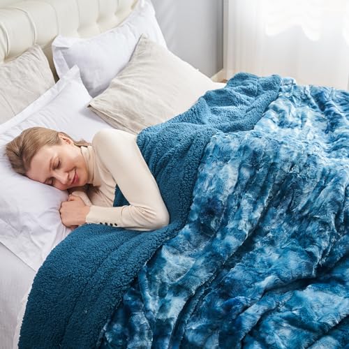 NEWCOSPLAY Faux Fur Sherpa Throw Blanket for Couch, Dark Blue, 50"x60" - color: Dark Blue, size: Throw(50"x60")