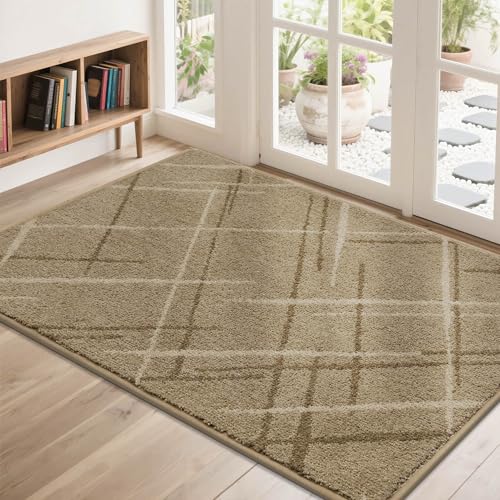 COSY HOMEER Front Door Mat Low Profile Non-Slip Doormat for Entryway,Beige - color: Beige, size: 4' x 2'8" (Rectangular)