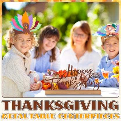 Yaocom 13.78 in Happy Thanksgiving Table Sign Metal Turkey Centerpiece - style: Thanksgiving