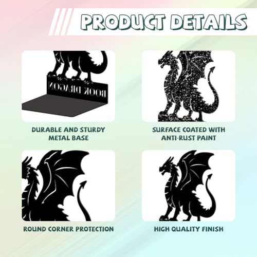 Peacoblue 5.3"x4.3"x6.9" Metal Bookends, Heavy Duty Book Ends for Shelves - style: Dragon