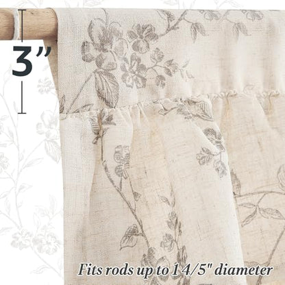 jinchan Alisa Ruffled Floral Valance Curtain 18 Inch 1 Panel Grey on Linen - color: Alisa Grey on Linen