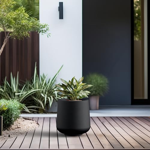 Kante Black Concrete Planter 13" Dia All-Weather Round Accent Pot - color: Black, size: 11.6" D