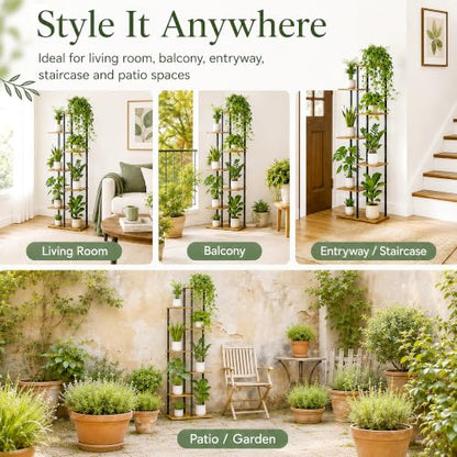 Corner Tall Plant Stand Indoor 7 Tier 8 Potted, Rustic Brown