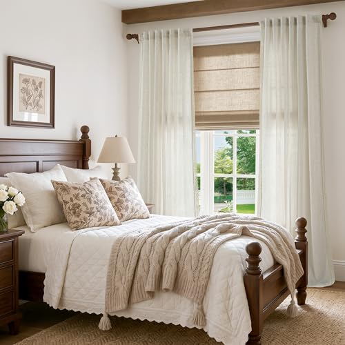 jinchan Beige Linen Curtains with Laced Trim Back Tab 50x 102 Inch 2 Panels - color: Laced Beige, size: 50"W x 102"L (Pack of 2)